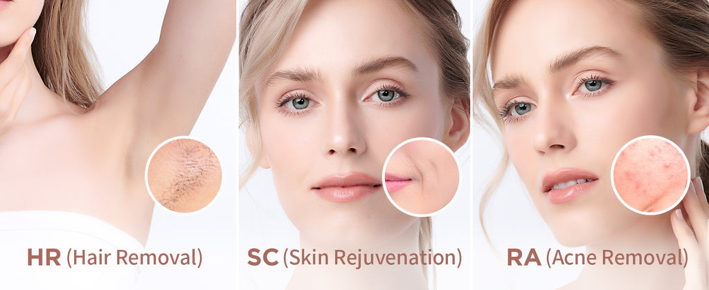 Épilation au laser IPL 999900 Flashs HR/RA/SC Dispositif d’épilation 3 en 1 5cm2 fenêtre flash 17,6J pour le visage Jambes Bras Corps entier Utilisation