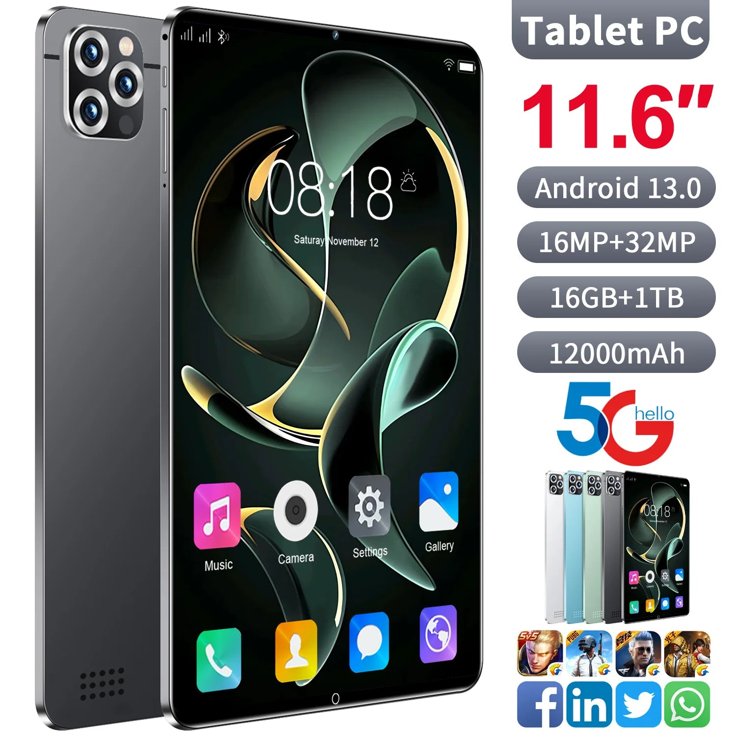 2025 Tablet 5G 11.6 inch Android 13.0 Dual Cameras Dual Sim Wifi Type-c