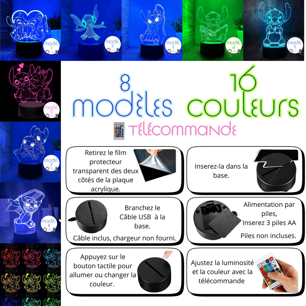 Veilleuse Illusion 3D Stitch - 8 Modèles