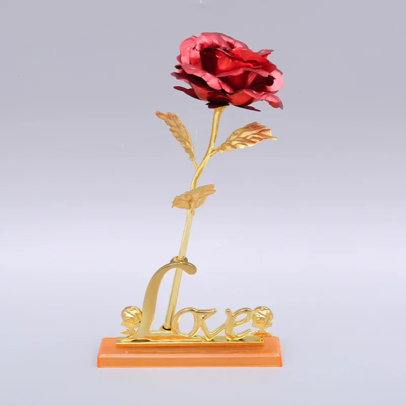 Rose 25 cm plaqué Or | Fleur artificielle + Socle offert