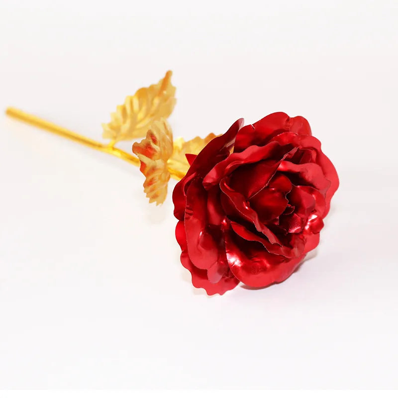 Rose 25 cm plaqué Or | Fleur artificielle + Socle offert