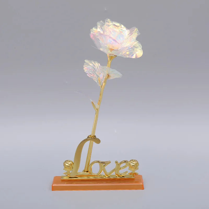 Rose 25 cm plaqué Or | Fleur artificielle + Socle offert