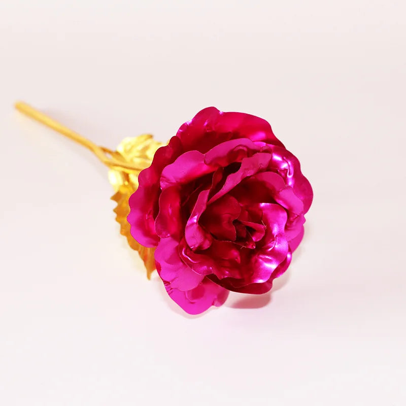 Rose 25 cm plaqué Or | Fleur artificielle + Socle offert