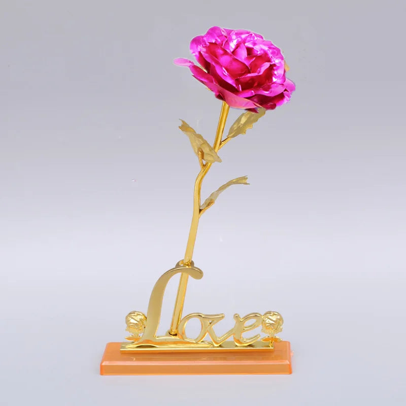 Rose 25 cm plaqué Or | Fleur artificielle + Socle offert