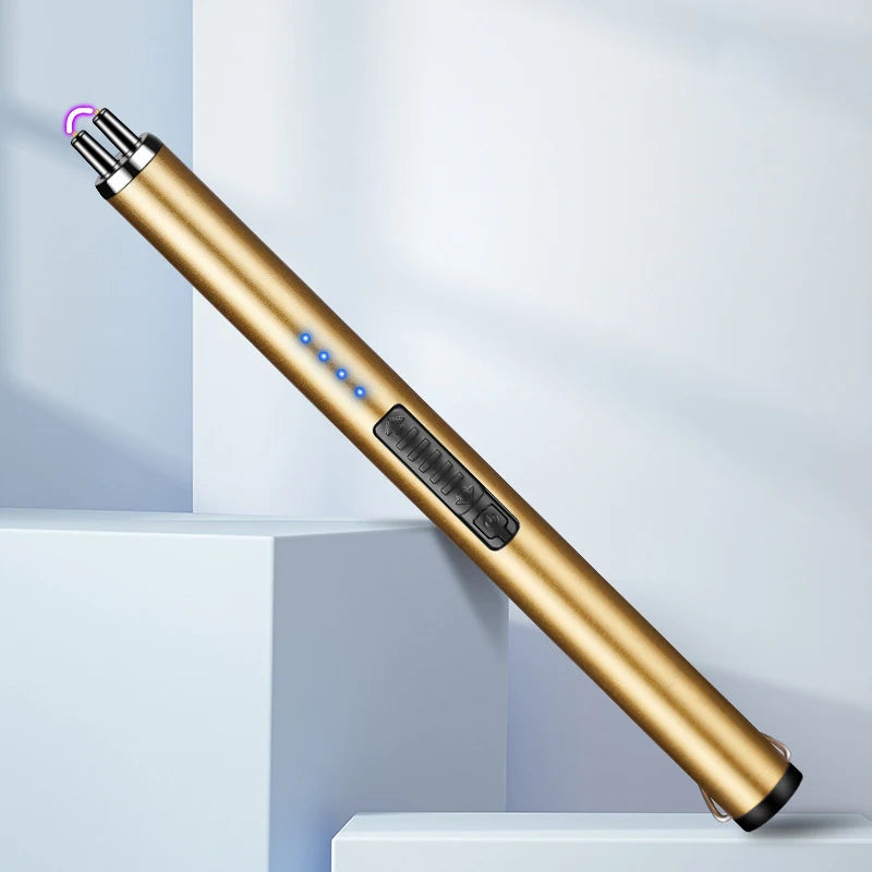 Briquet de cuisine long électrique rechargeable USB pour cuisinière Coupe-vent LED Plasma Arc Bougie sans flamme Cadeau de briquet inhabituel