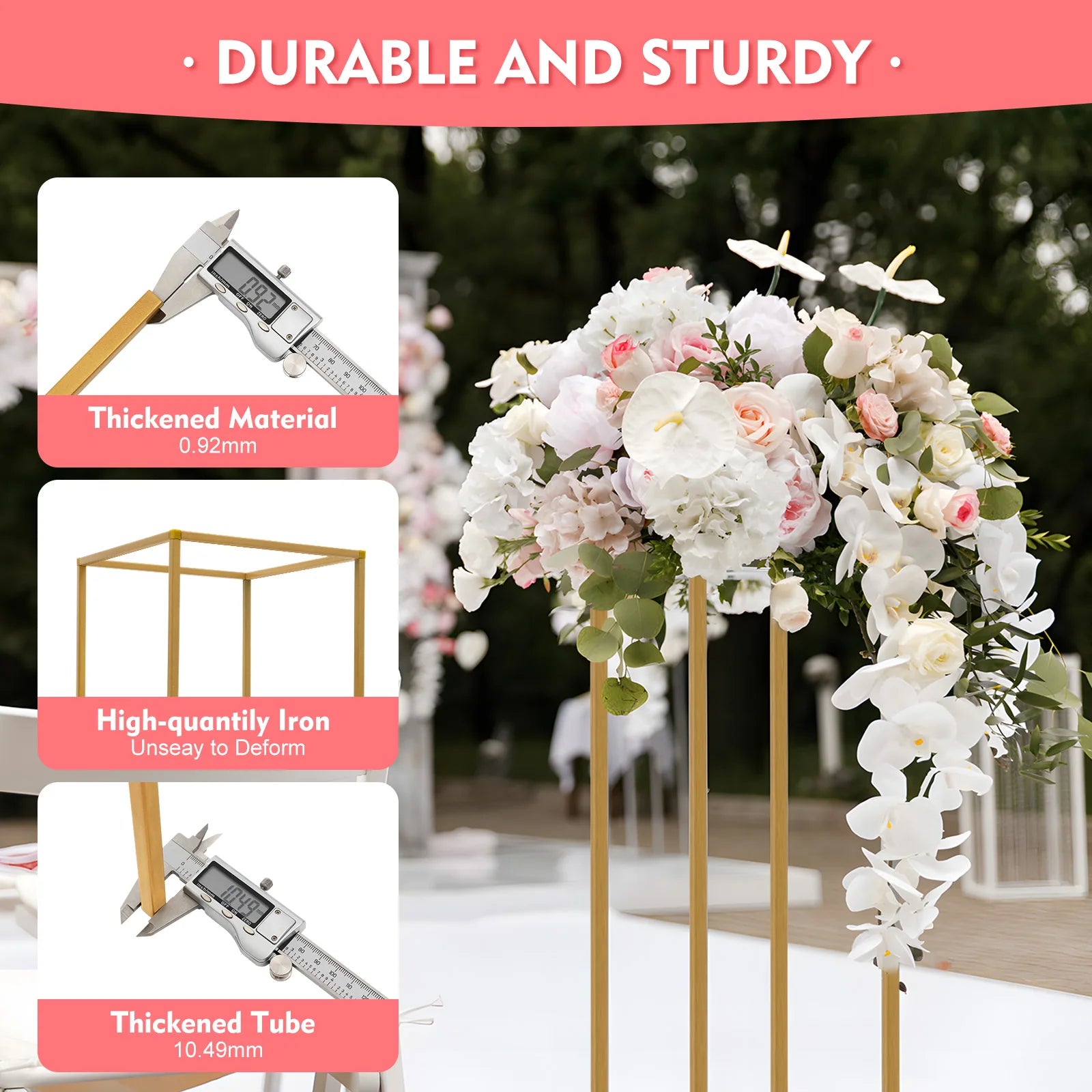 10Pcs Colonnes en Métal Doré | 80 cm Présentoir bouquet Décoration Mariage Fête Anniversaire Évenements