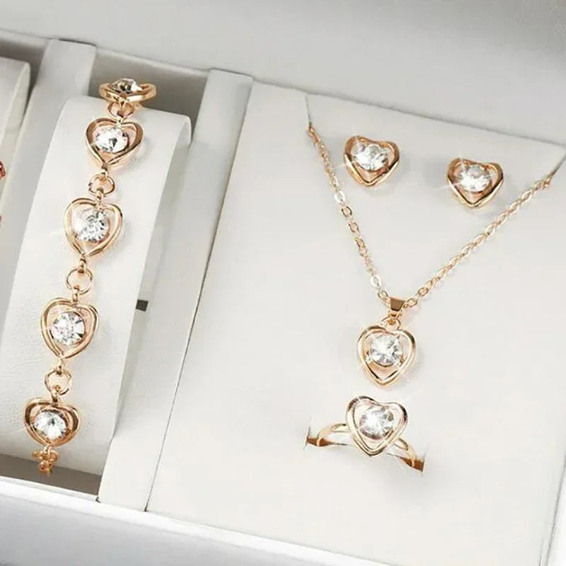 5Pcs Jewelry Sets Necklace Ring Earrings Bracelet For Women m 
