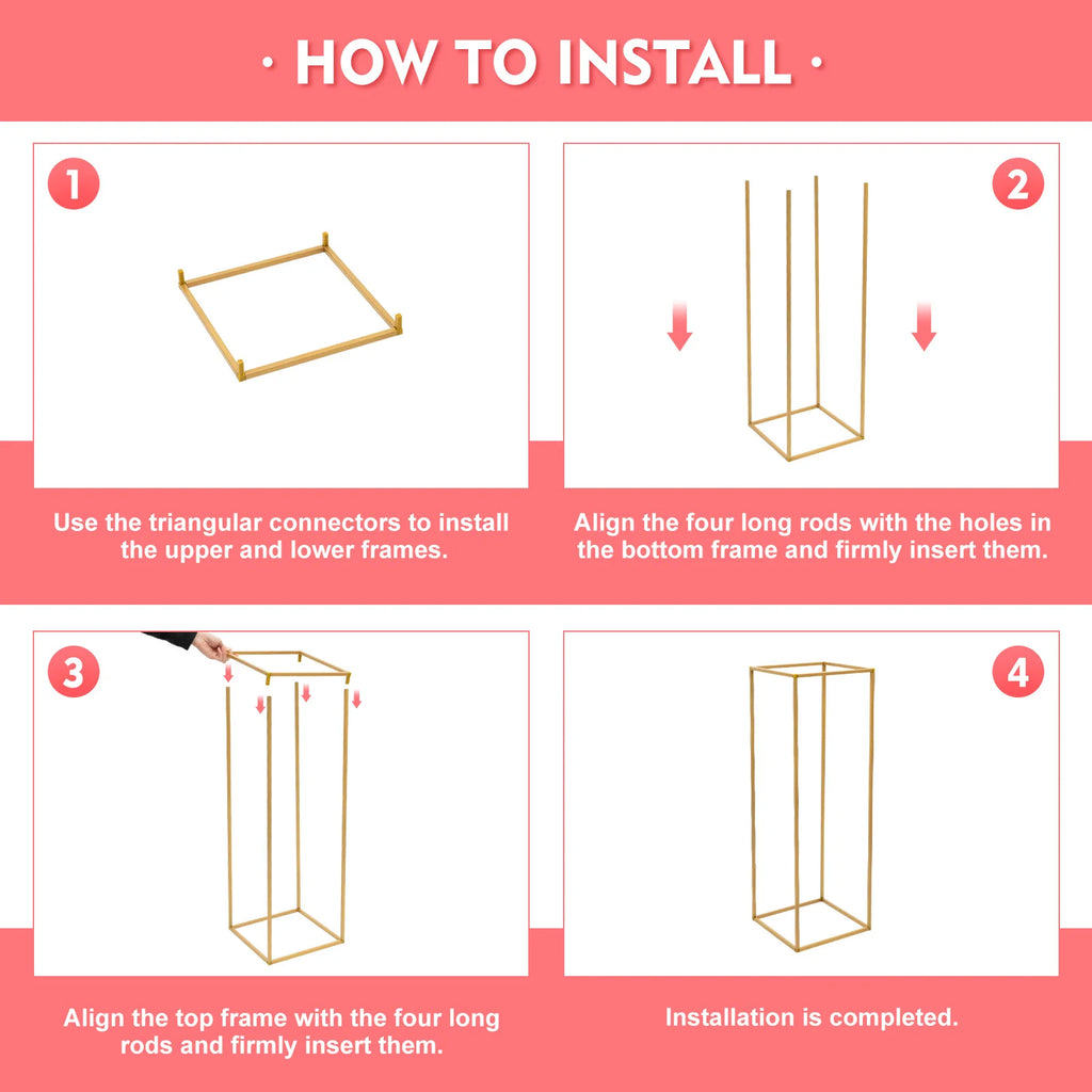 10Pcs Colonnes en Métal Doré | 80 cm Présentoir bouquet Décoration Mariage Fête Anniversaire Évenements