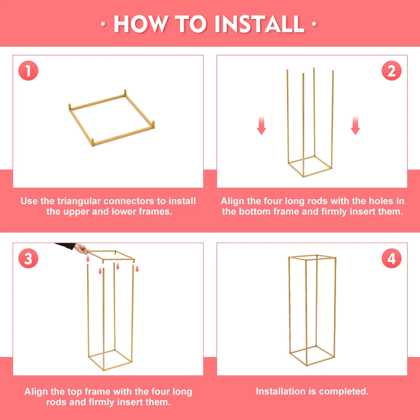 10Pcs Colonnes en Métal Doré | 80 cm Présentoir bouquet Décoration Mariage Fête Anniversaire Évenements