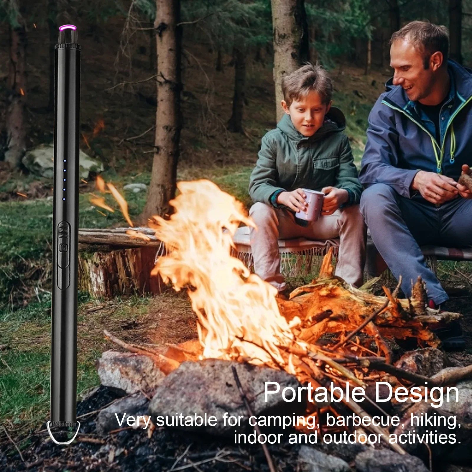 Briquet de cuisine long électrique rechargeable USB pour cuisinière Coupe-vent LED Plasma Arc Bougie sans flamme Cadeau de briquet inhabituel