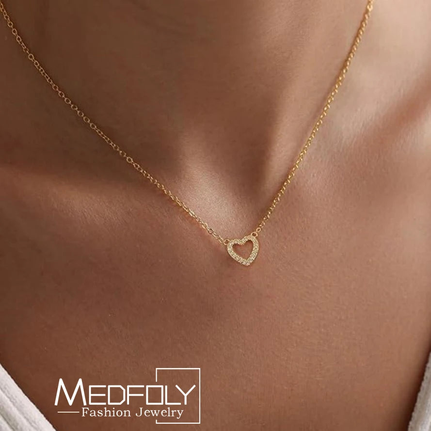 MEDFOLY Colliers Cœur Plaqué or 14K Colliers ras du cou anti-allergie