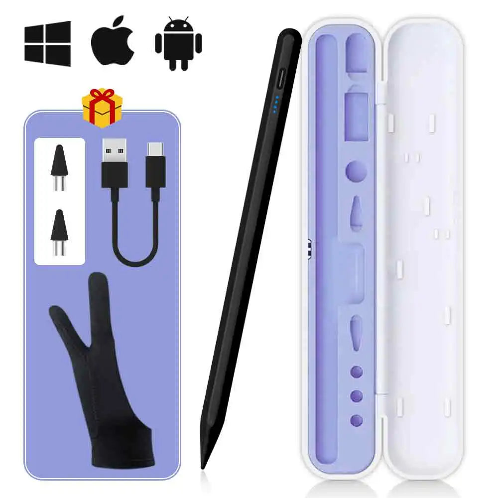 Stylet Universel | Smartphone, Tablette, Ordinateur iOS Android Windows avec Étui de transport | Absorption magnétique Charge rapide