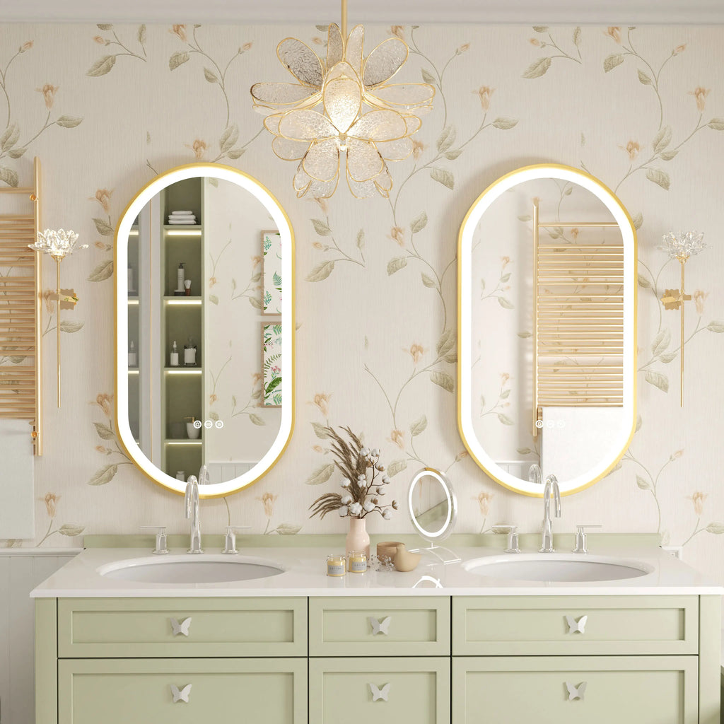 Grand miroir mural de salle de bain ovale à LED  à intensité variable anti-buée
