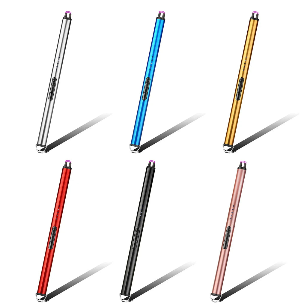 Briquet de cuisine long électrique rechargeable USB pour cuisinière Coupe-vent LED Plasma Arc Bougie sans flamme Cadeau de briquet inhabituel