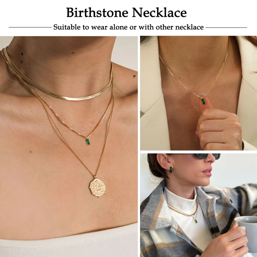 MEDFOLY Collier de pendentif Pierre de naissance plaqué or hypoallergénique zircone cubique