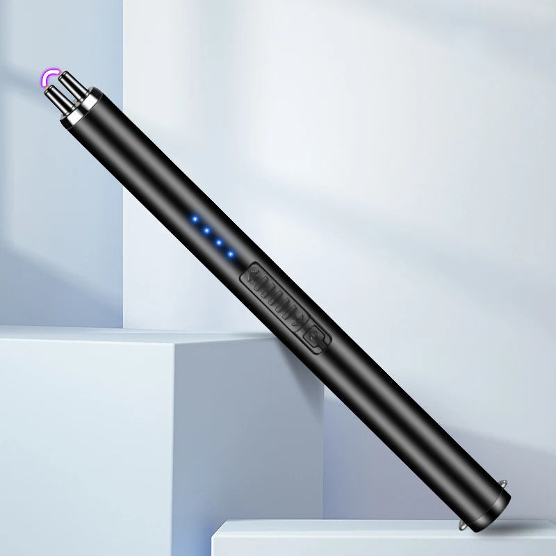 Briquet de cuisine long électrique rechargeable USB pour cuisinière Coupe-vent LED Plasma Arc Bougie sans flamme Cadeau de briquet inhabituel