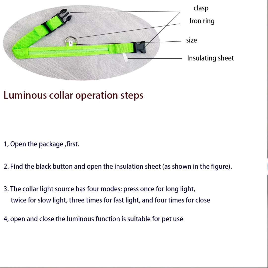 Reflective LED Dog Collar for Night Flashing Glow In The Dark Dog Leash Dogs Luminous Fluorescent Pet Dog Collar Pet Products