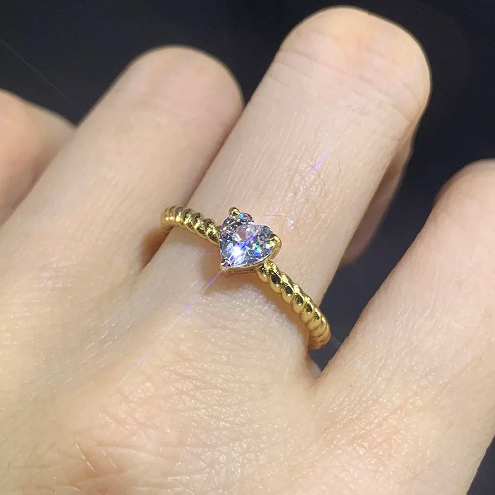 Bijoux Bague Cœur en cristal minimaliste Zircone cubique