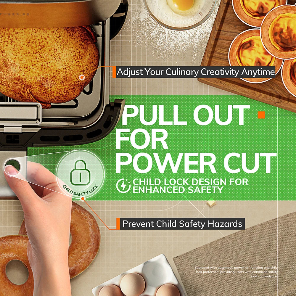 5L Air Fryer,Friteuse électrique Four Cuiseur sans huile avec commande tactile et panier antiadhésif et fenêtre visible, taille familiale