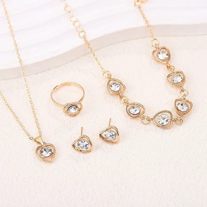 5Pcs Jewelry Sets Necklace Ring Earrings Bracelet For Women m 