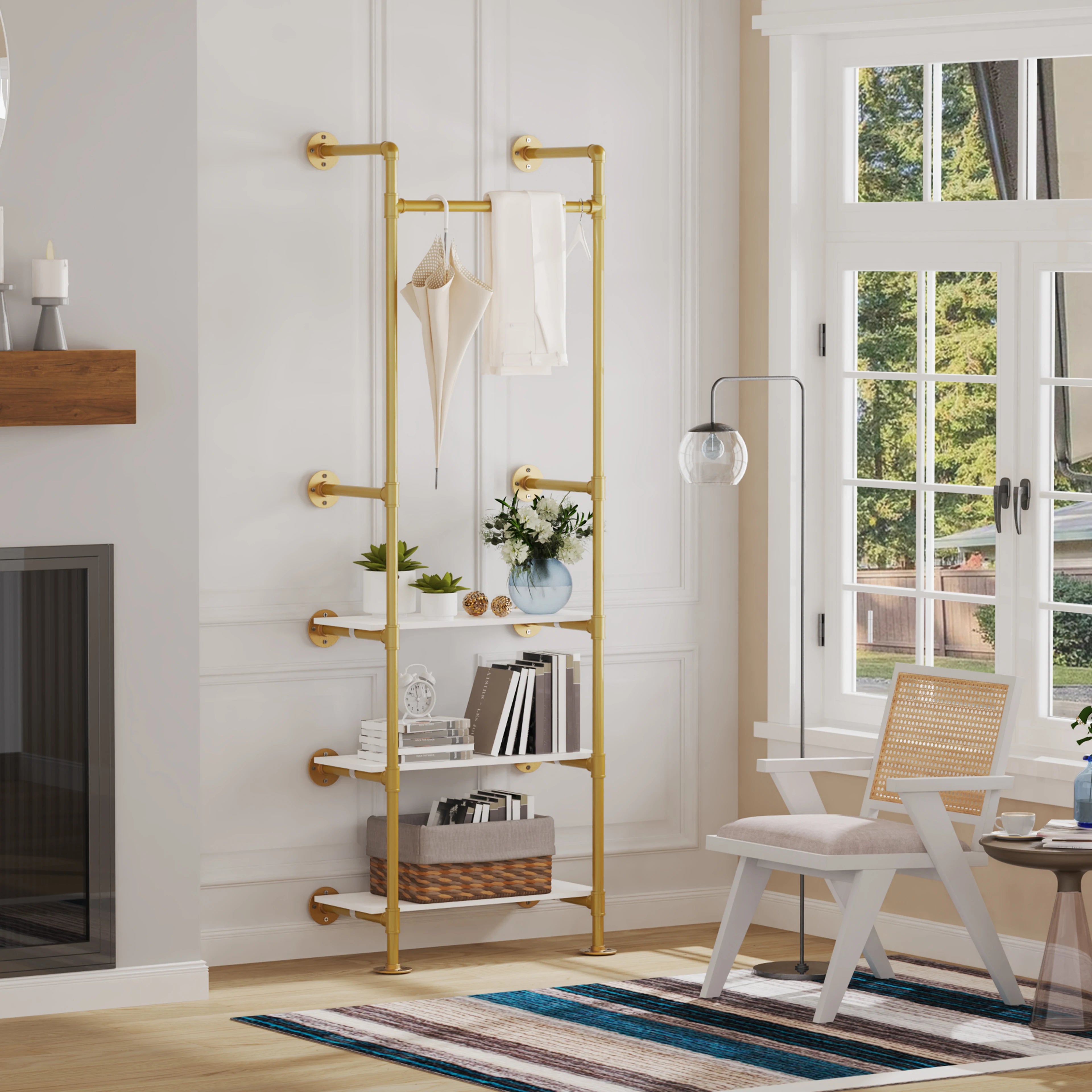 Étagère Murale Métal Doré |Porte-vêtements en industriel Porte-vêtements