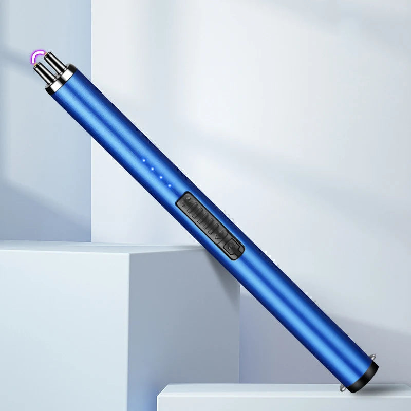 Briquet de cuisine long électrique rechargeable USB pour cuisinière Coupe-vent LED Plasma Arc Bougie sans flamme Cadeau de briquet inhabituel