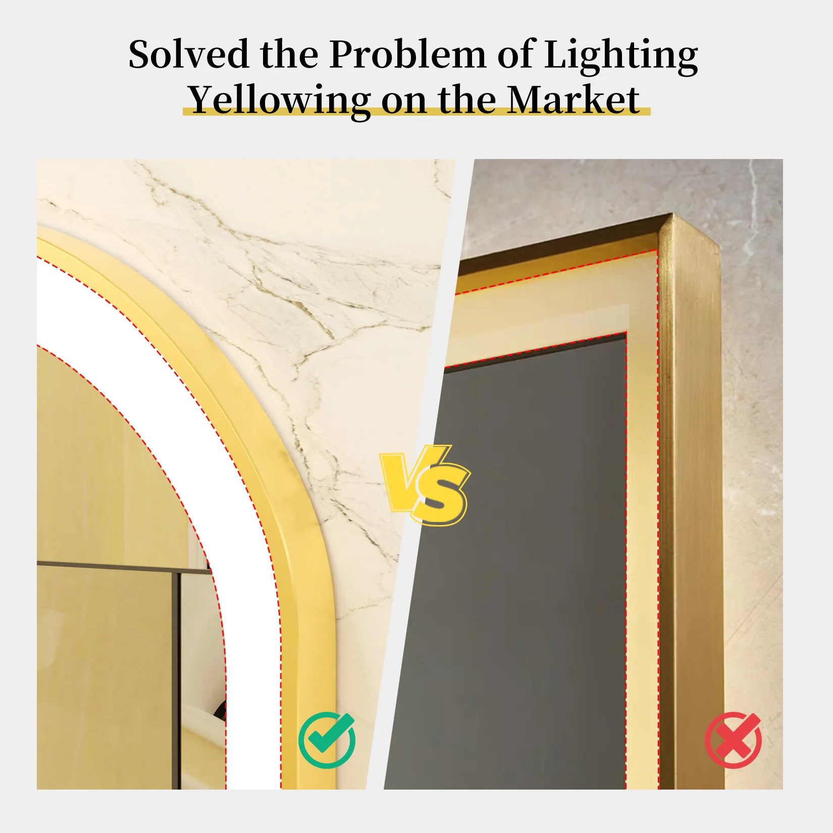 Grand miroir mural de salle de bain ovale à LED  à intensité variable anti-buée