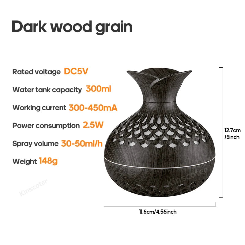 Humidificateur à grain de bois 300ml USB Diffuseur d’arôme