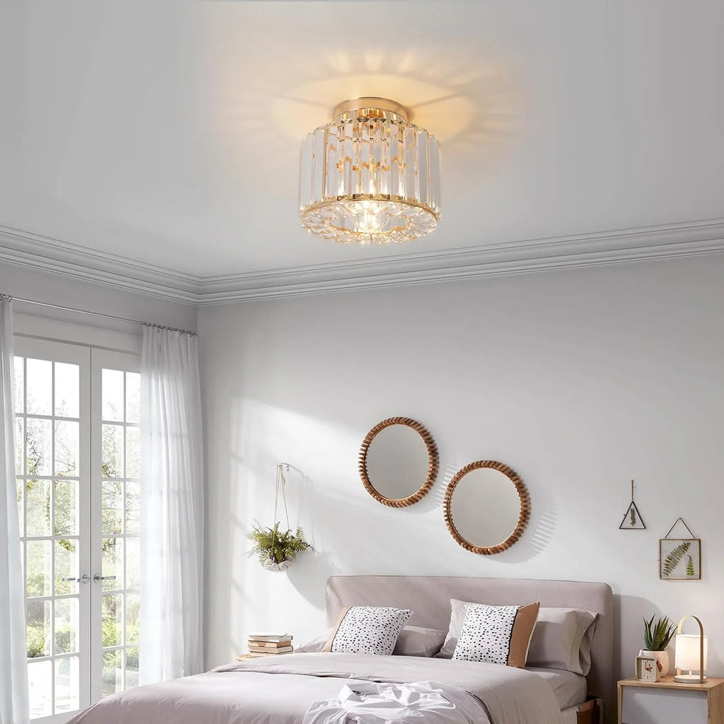 Plafonnier en cristal doré, tête de lampe E27 sans plafonnier de source lumineuse, plafonnier en cristal de style de luxe moderne