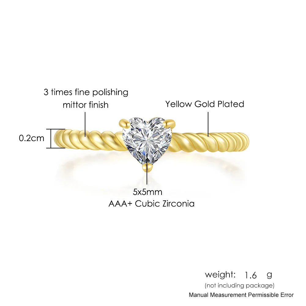 Bijoux Bague Cœur en cristal minimaliste Zircone cubique