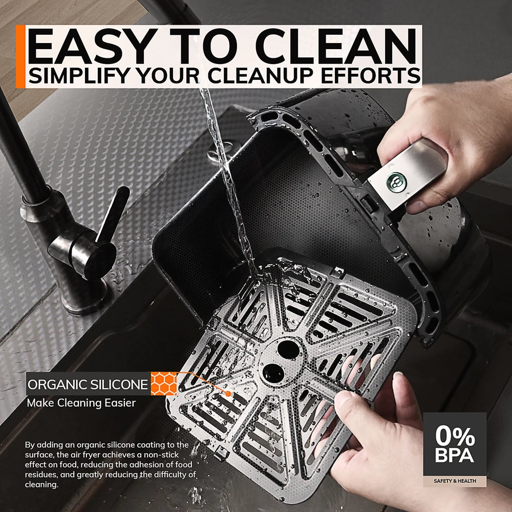 5L Air Fryer,Friteuse électrique Four Cuiseur sans huile avec commande tactile et panier antiadhésif et fenêtre visible, taille familiale