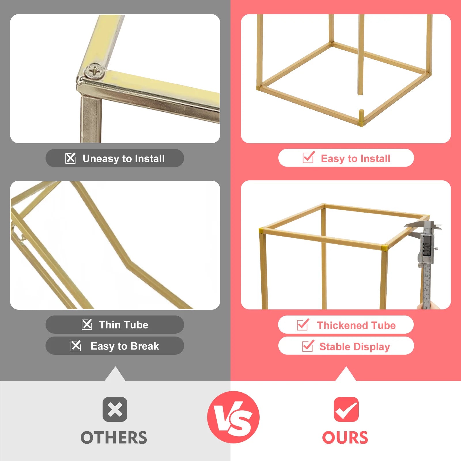 10Pcs Colonnes en Métal Doré | 80 cm Présentoir bouquet Décoration Mariage Fête Anniversaire Évenements