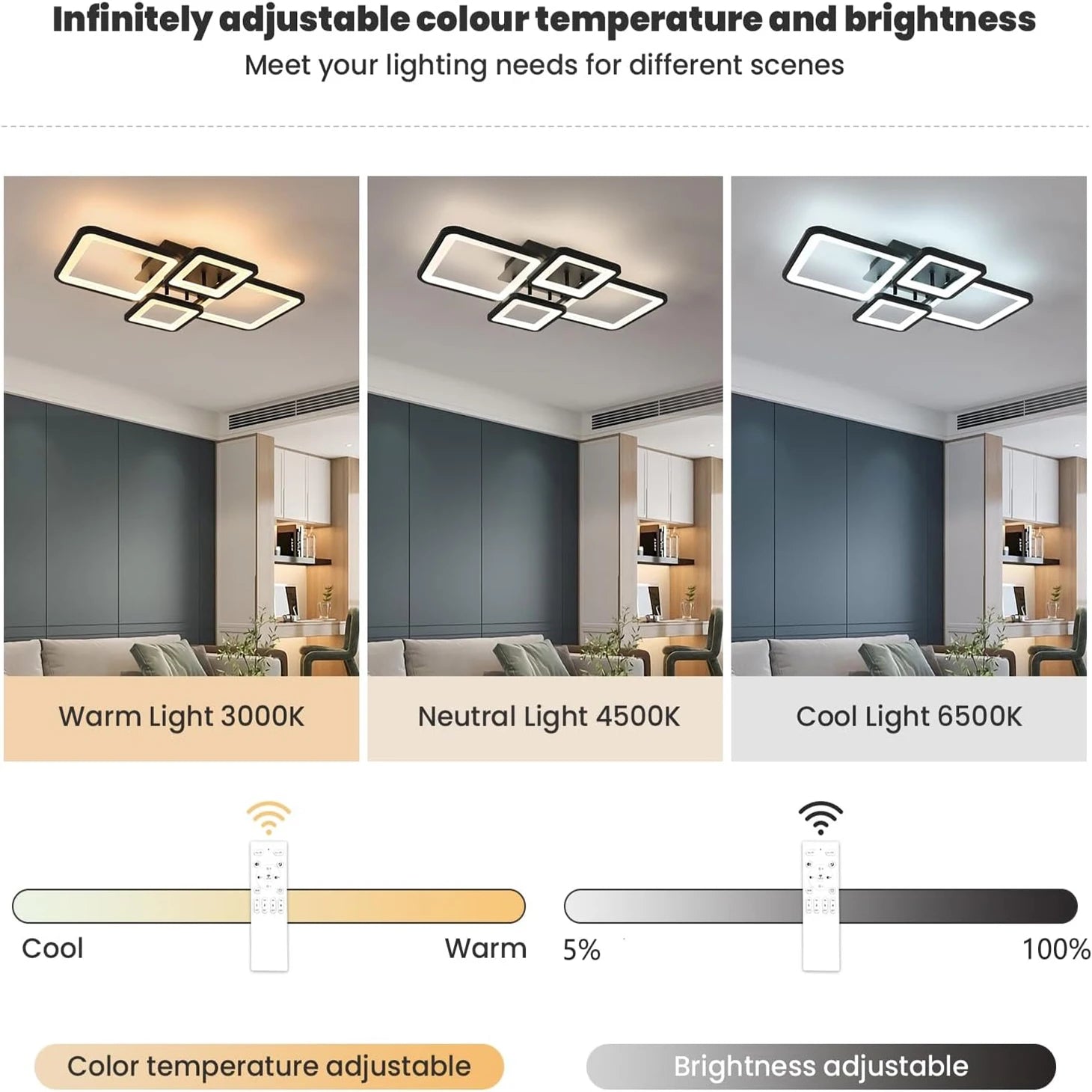 Plafonnier LED moderne 54 W avec télécommandé pour salon cuisine