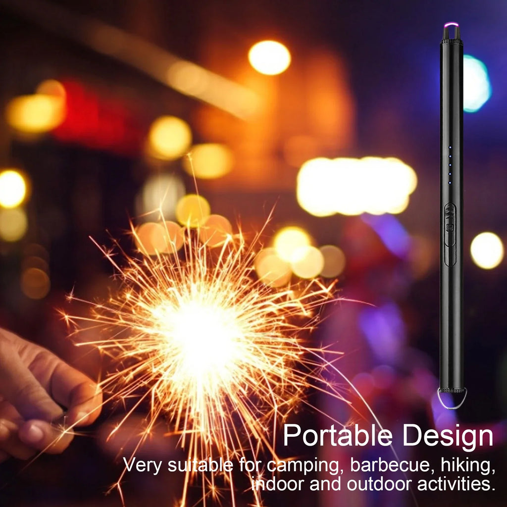 Briquet de cuisine long électrique rechargeable USB pour cuisinière Coupe-vent LED Plasma Arc Bougie sans flamme Cadeau de briquet inhabituel