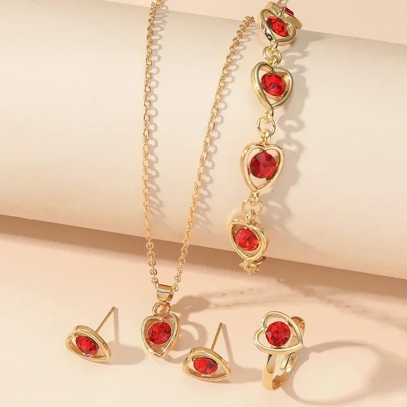 5Pcs Jewelry Sets Necklace Ring Earrings Bracelet For Women m 
