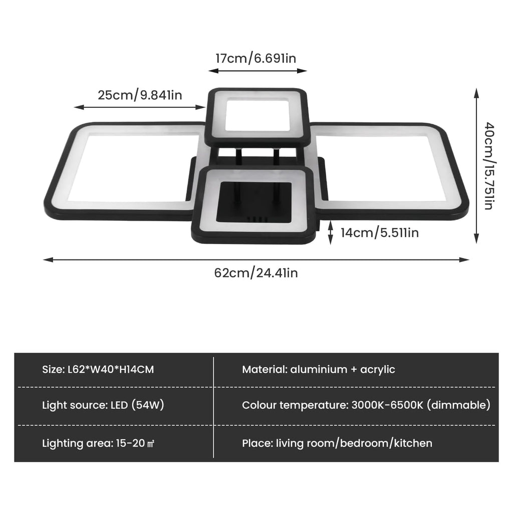 Plafonnier LED moderne 54 W avec télécommandé pour salon cuisine