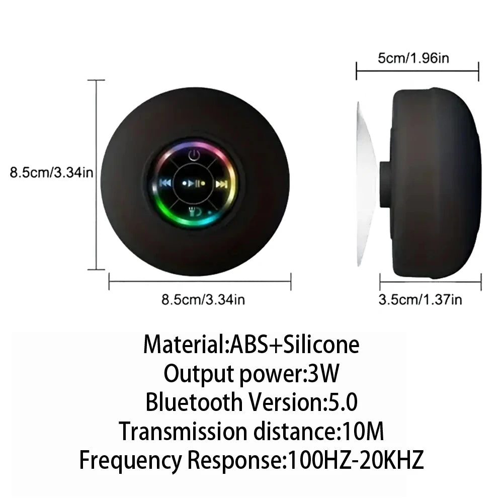 Haut-parleur Bluetooth sans fil portable LED étanche Salle de bain extérieure Grande ventouse