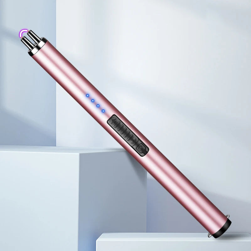 Briquet de cuisine long électrique rechargeable USB pour cuisinière Coupe-vent LED Plasma Arc Bougie sans flamme Cadeau de briquet inhabituel