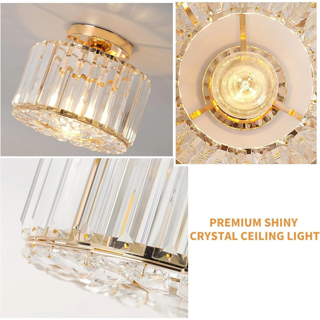 Plafonnier en cristal doré, tête de lampe E27 sans plafonnier de source lumineuse, plafonnier en cristal de style de luxe moderne