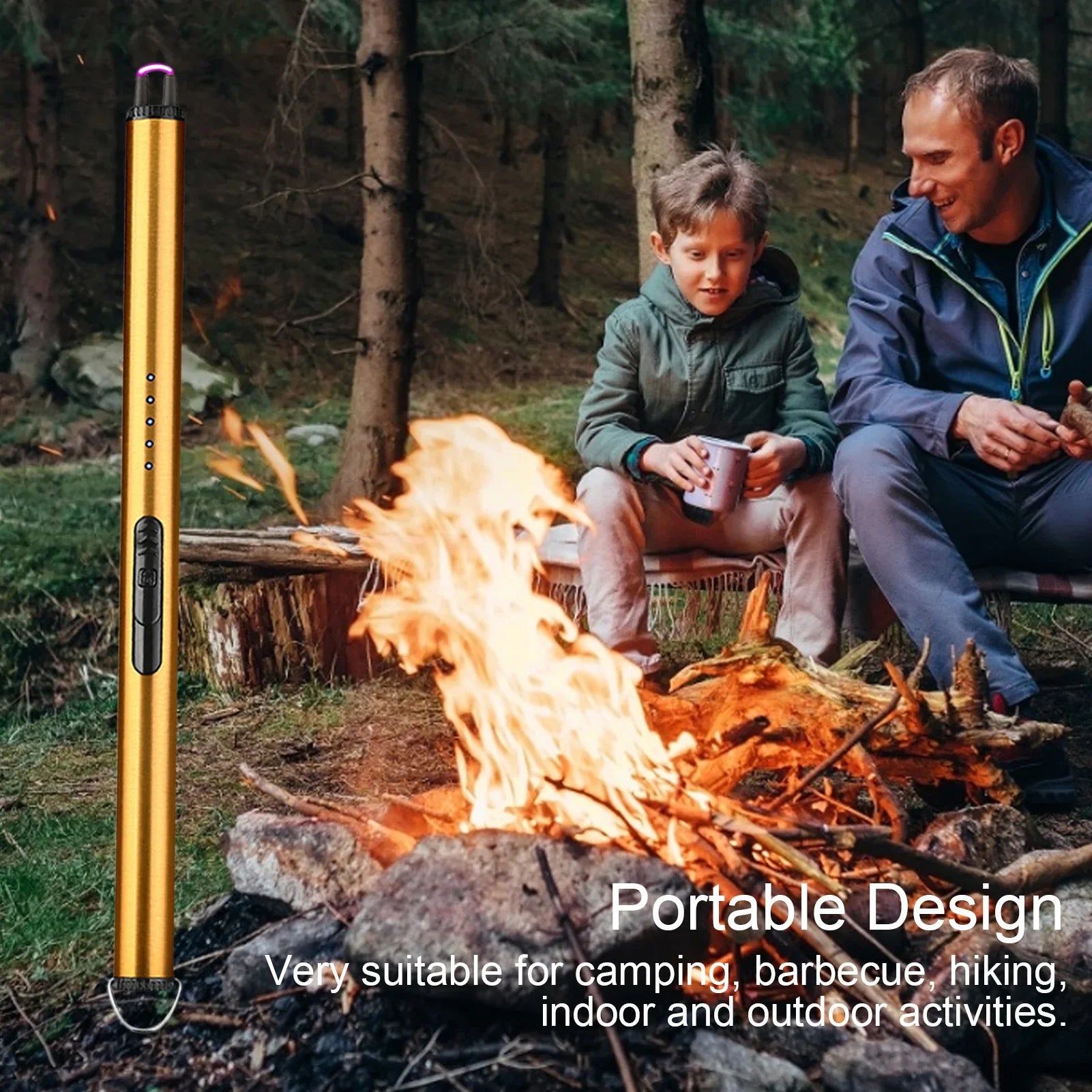 Briquet de cuisine long électrique rechargeable USB pour cuisinière Coupe-vent LED Plasma Arc Bougie sans flamme Cadeau de briquet inhabituel