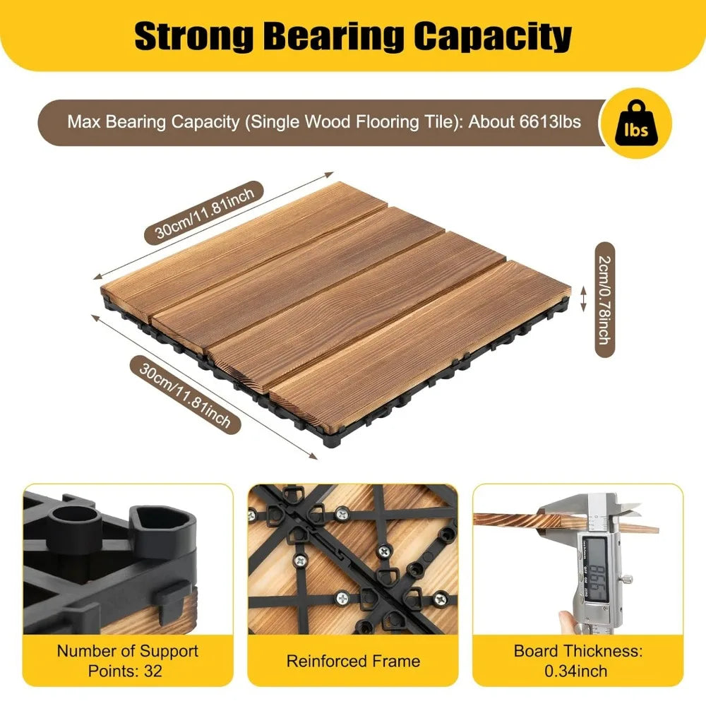 36  Carreaux de terrasse de patio imbriqués en bois dur 30x30cm marron imperméable,extérieur