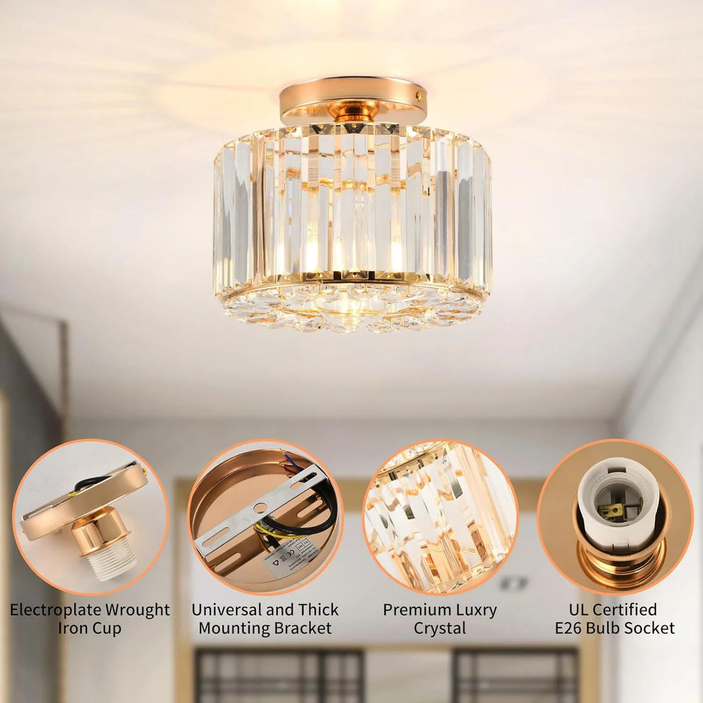 Plafonnier en cristal doré, tête de lampe E27 sans plafonnier de source lumineuse, plafonnier en cristal de style de luxe moderne