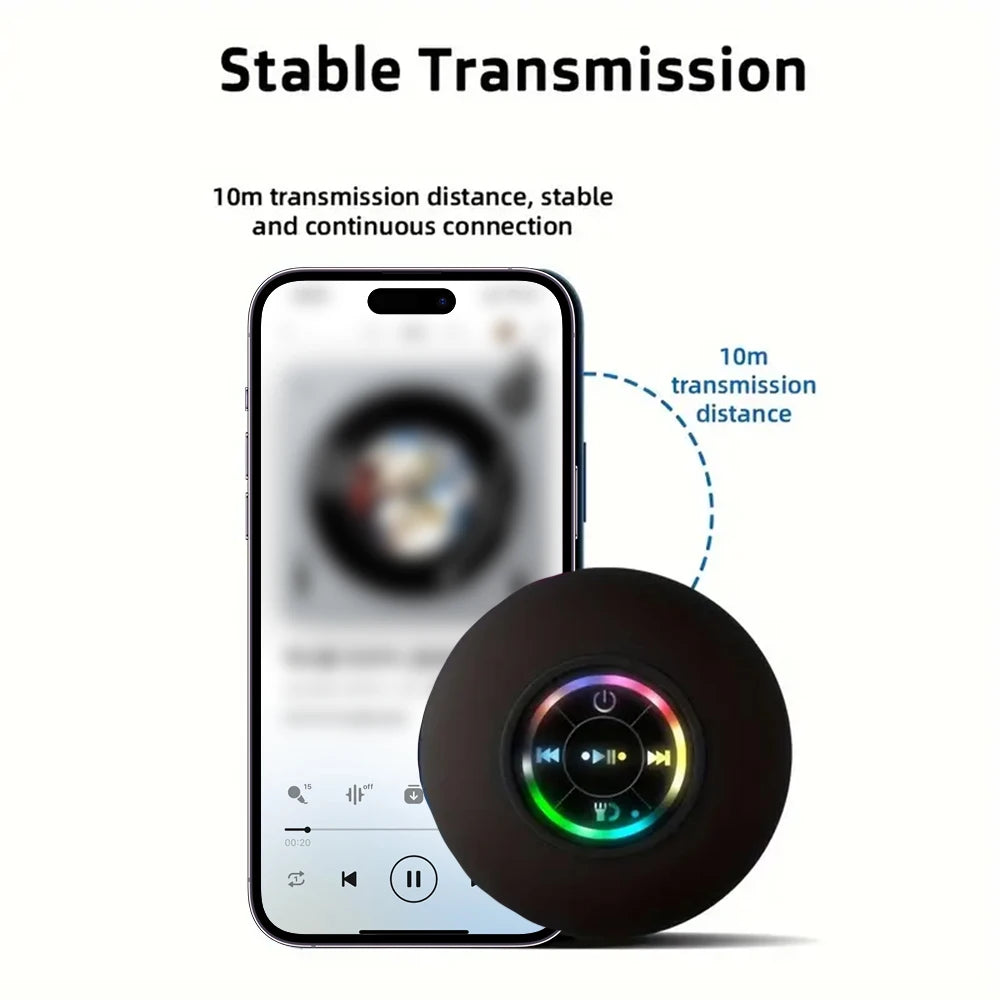 Haut-parleur Bluetooth sans fil portable LED étanche Salle de bain extérieure Grande ventouse