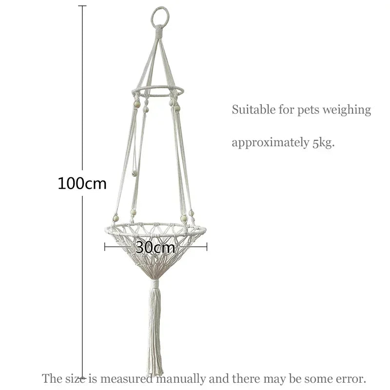 Hamac pour chat Panier suspendu Balançoire tissé à la main Corde de coton