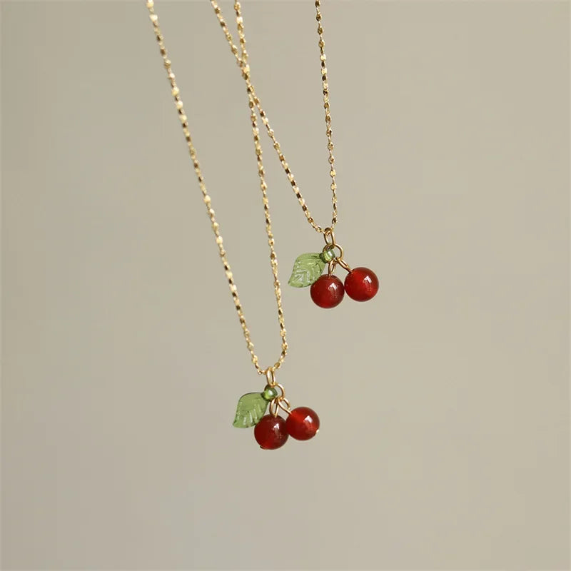 Bijoux Collier Cerises 🍒 Acier inoxydable mignon Perles de pierre naturelle