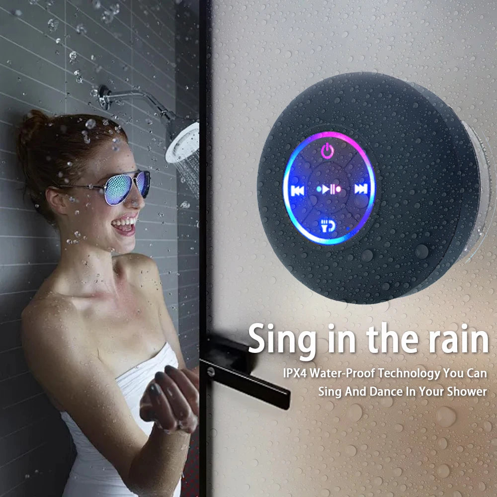 Haut-parleur Bluetooth sans fil portable LED étanche Salle de bain extérieure Grande ventouse