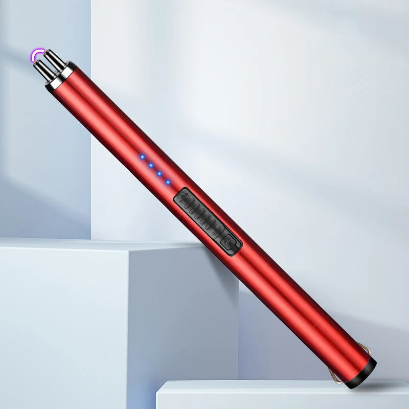 Briquet de cuisine long électrique rechargeable USB pour cuisinière Coupe-vent LED Plasma Arc Bougie sans flamme Cadeau de briquet inhabituel
