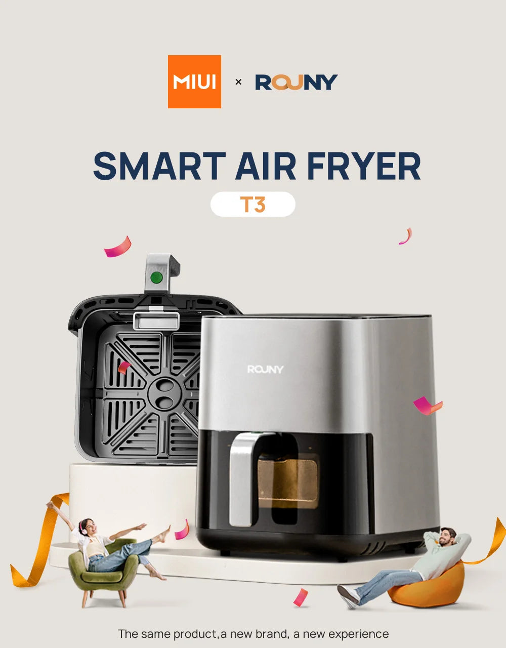 5L Air Fryer,Friteuse électrique Four Cuiseur sans huile avec commande tactile et panier antiadhésif et fenêtre visible, taille familiale