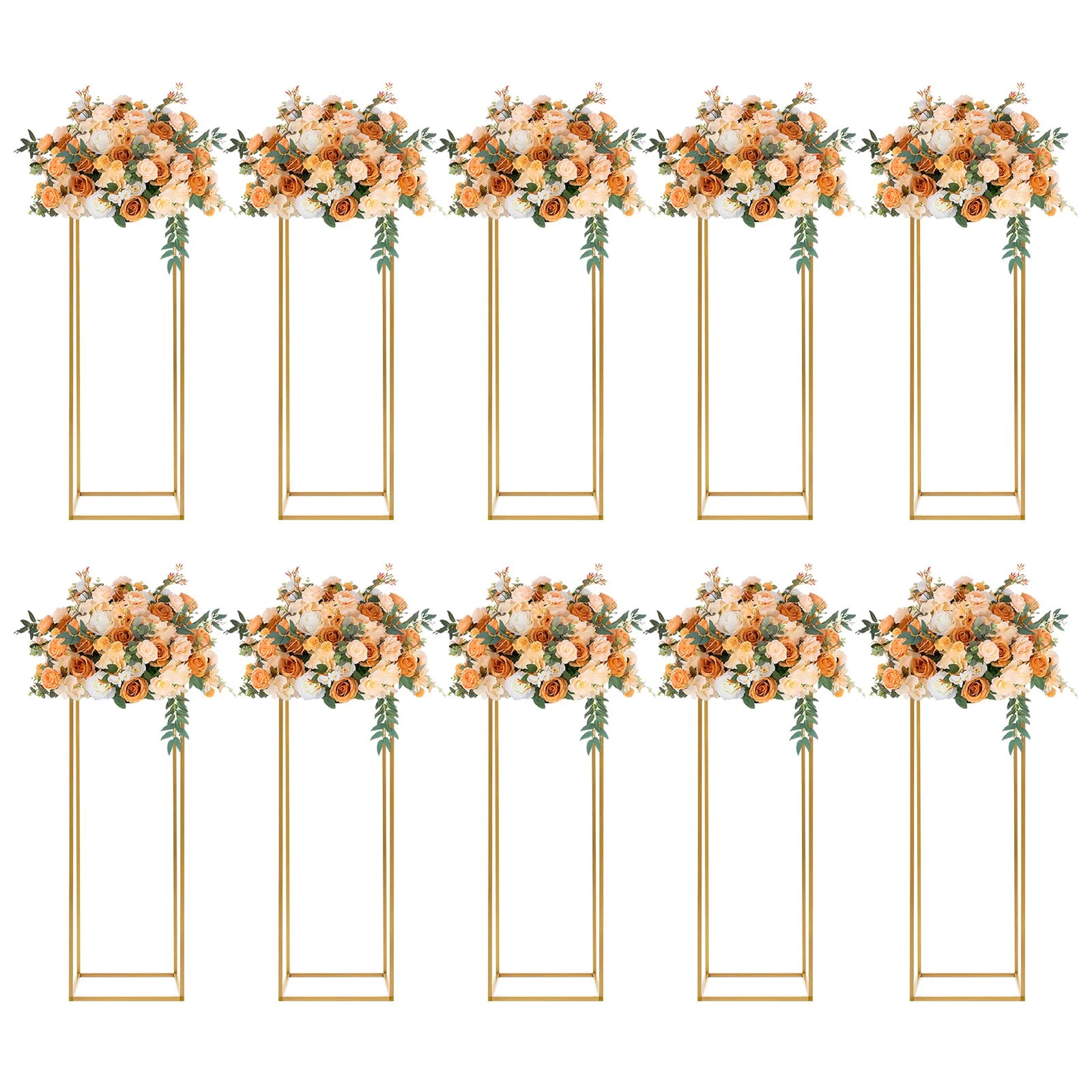 10Pcs Colonnes en Métal Doré | 80 cm Présentoir bouquet Décoration Mariage Fête Anniversaire Évenements
