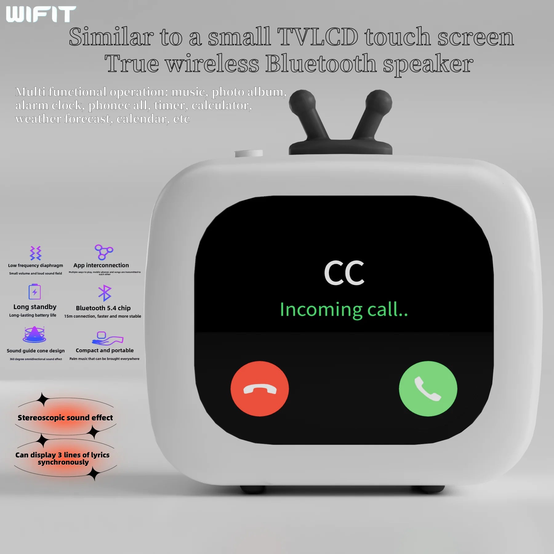 Mini haut-parleur Bluetooth multifonctionnel portable, musique, album photo, réveil, appel, minuterie/calculatrice, etc.